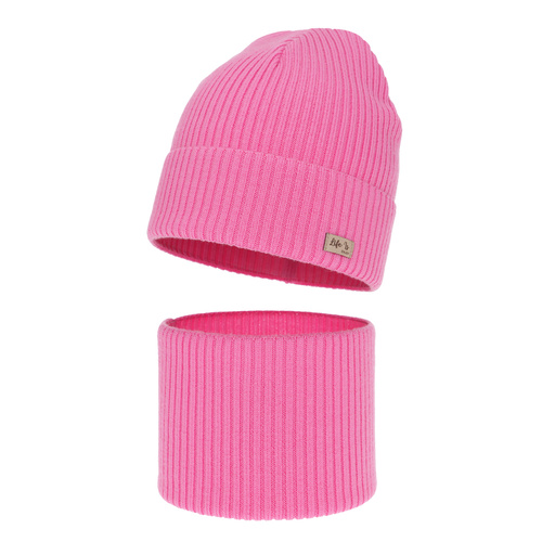 Set autunno/primavera bambina: berretto e scaldacollo, rosa, 100% Lana Merino, Itra