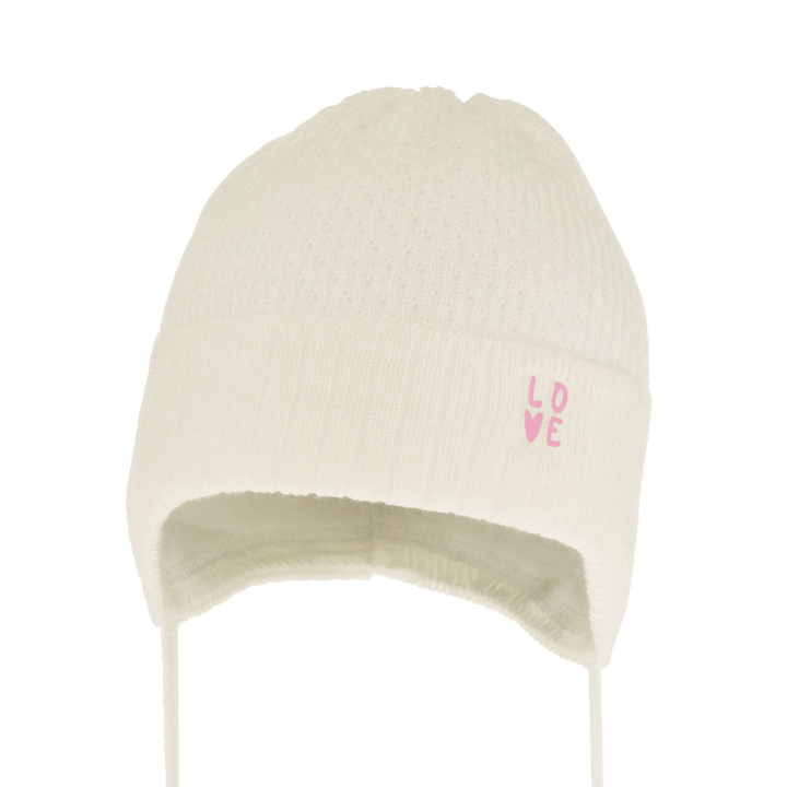 Berretto autunno/primavera bambina, crema, con lacci, Camilla