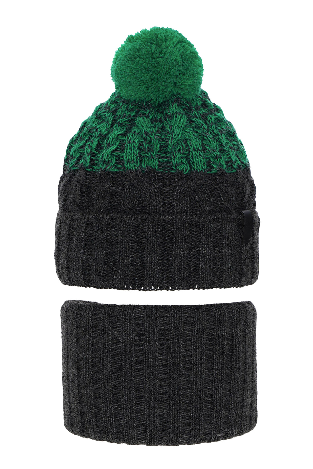 Set invernale bambino: berretto e scaldacollo, grigio, con pompon, Travis