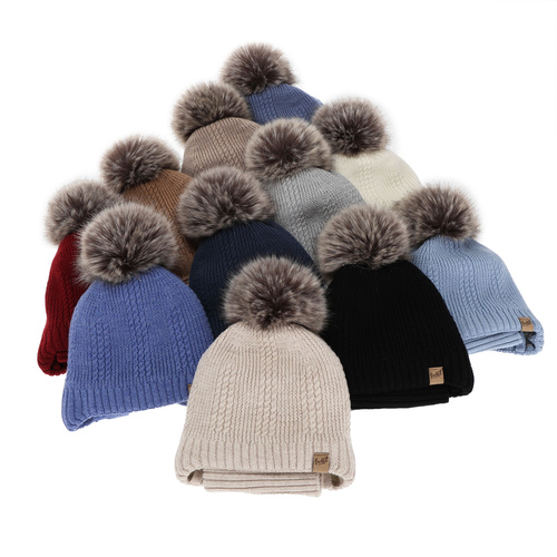 Set cappello e scaldacollo bambino, invernale, beige chiaro, 100% lana merino, foderato pile di lana, con lacci Danny