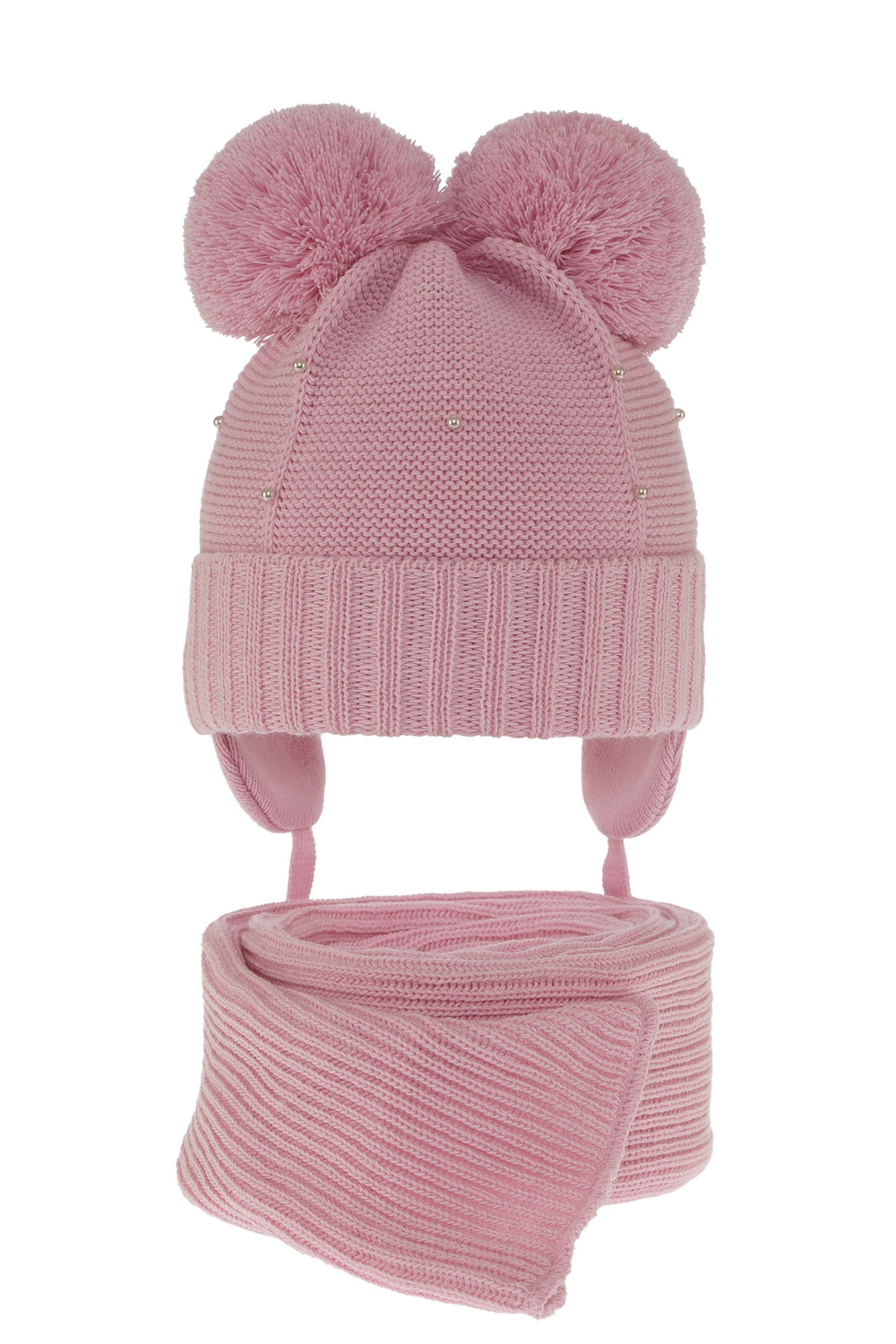 Set invernale bambina: berretto e sciarpa, rosa, con due pon pon, Fibien