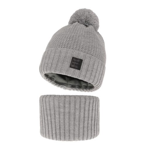 Set invernale bambino: berretto e scaldacollo, grigio, con pompon, Conan