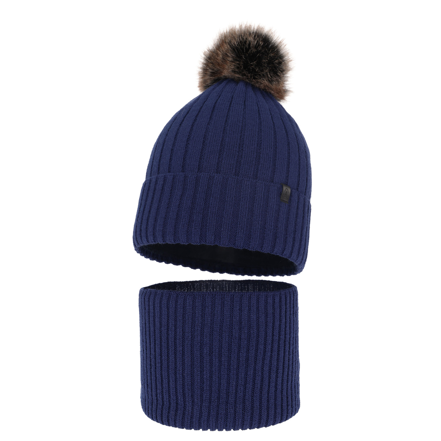 Set invernale bambino: berretto e scaldacollo, blu scuro, con pompon, Relax