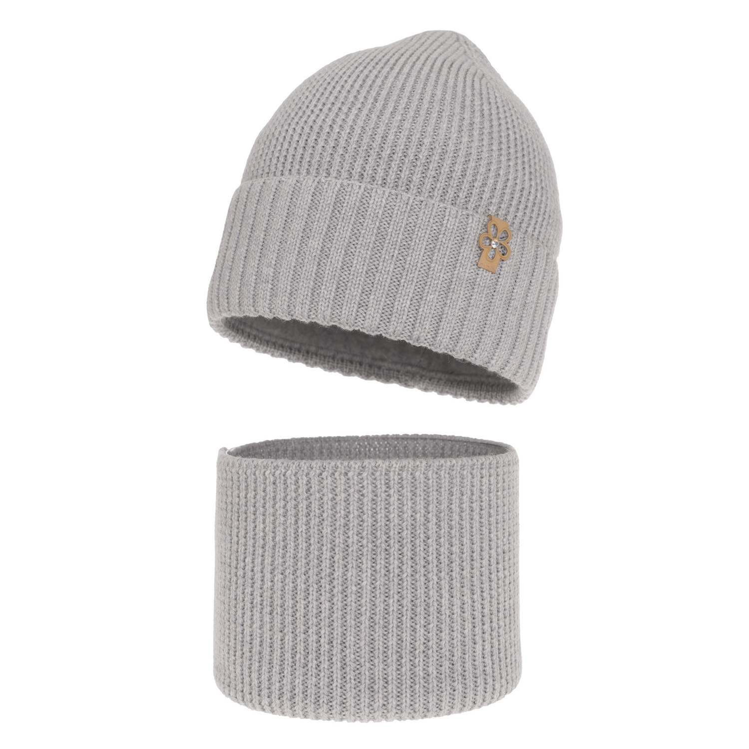 Set invernale bambina: berretto e scaldacollo, grigio, 100% Lana Merino, Nelita