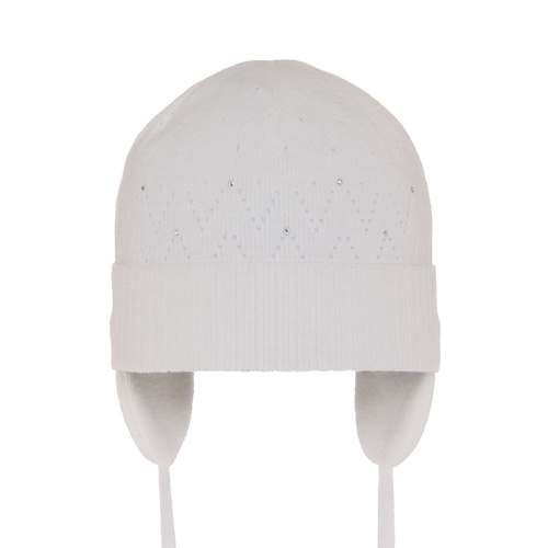 Berretto autunno/primavera bambina, bianca, con lacci, Apka