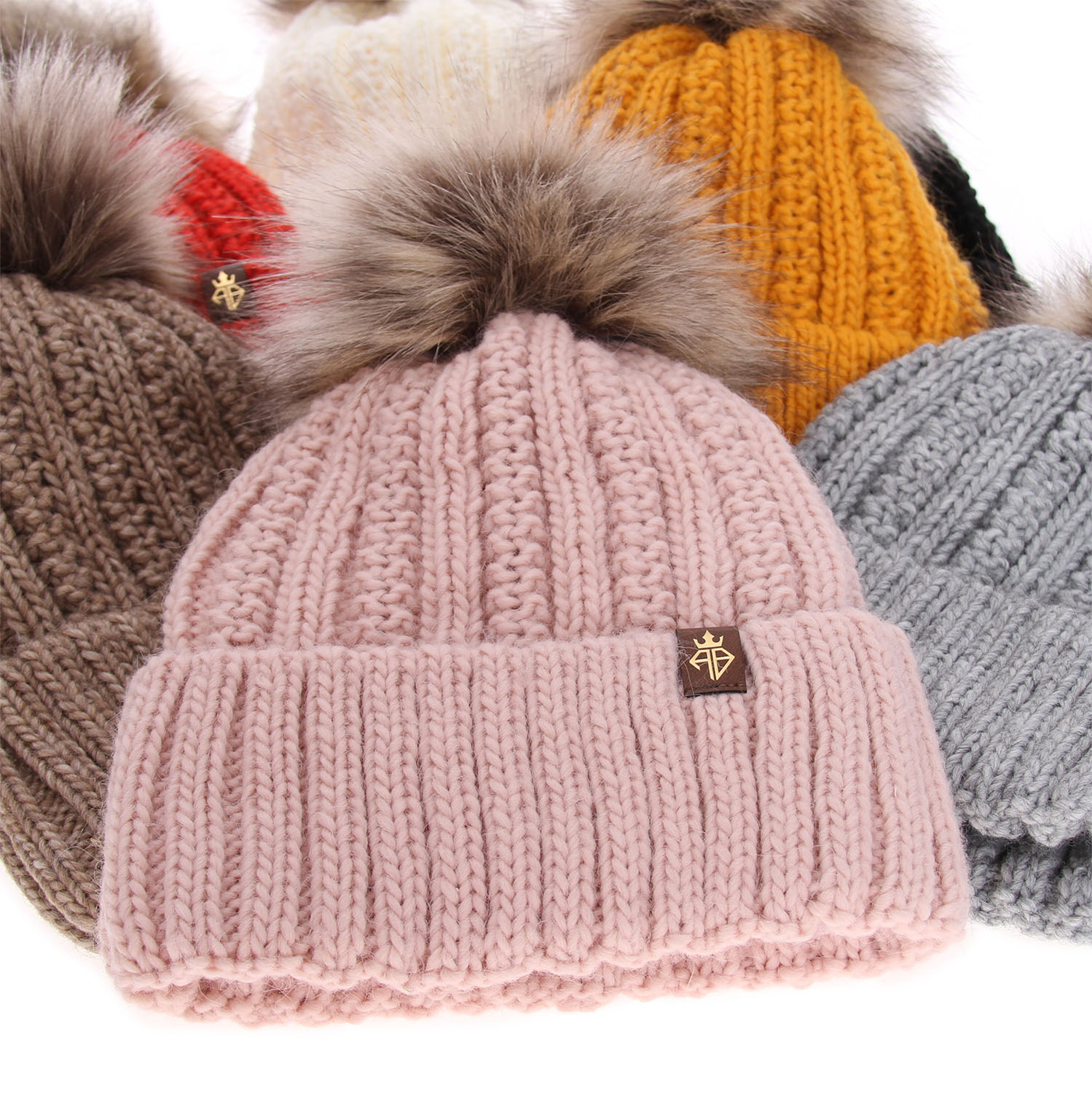 Berretto invernale donna, nero, con pompon, Rene