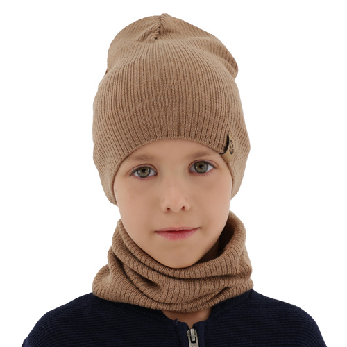 Set autunno/primavera bambino: berretto e scaldacollo, camel, 100% Lana Merino, Richi