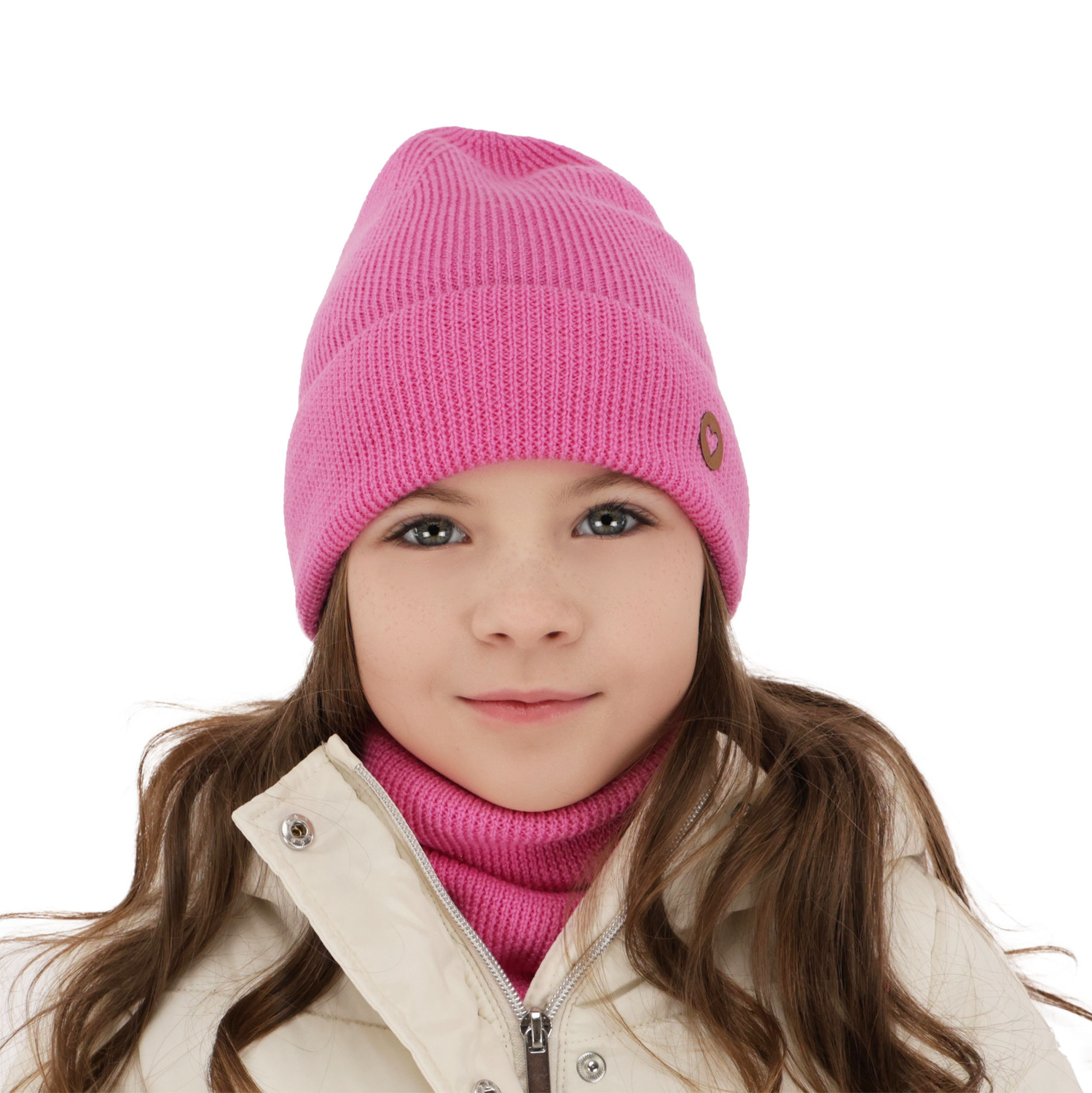 Set autunno/primavera bambina: berretto e scaldacollo, amarantowy, 100% Lana Merino, Brook