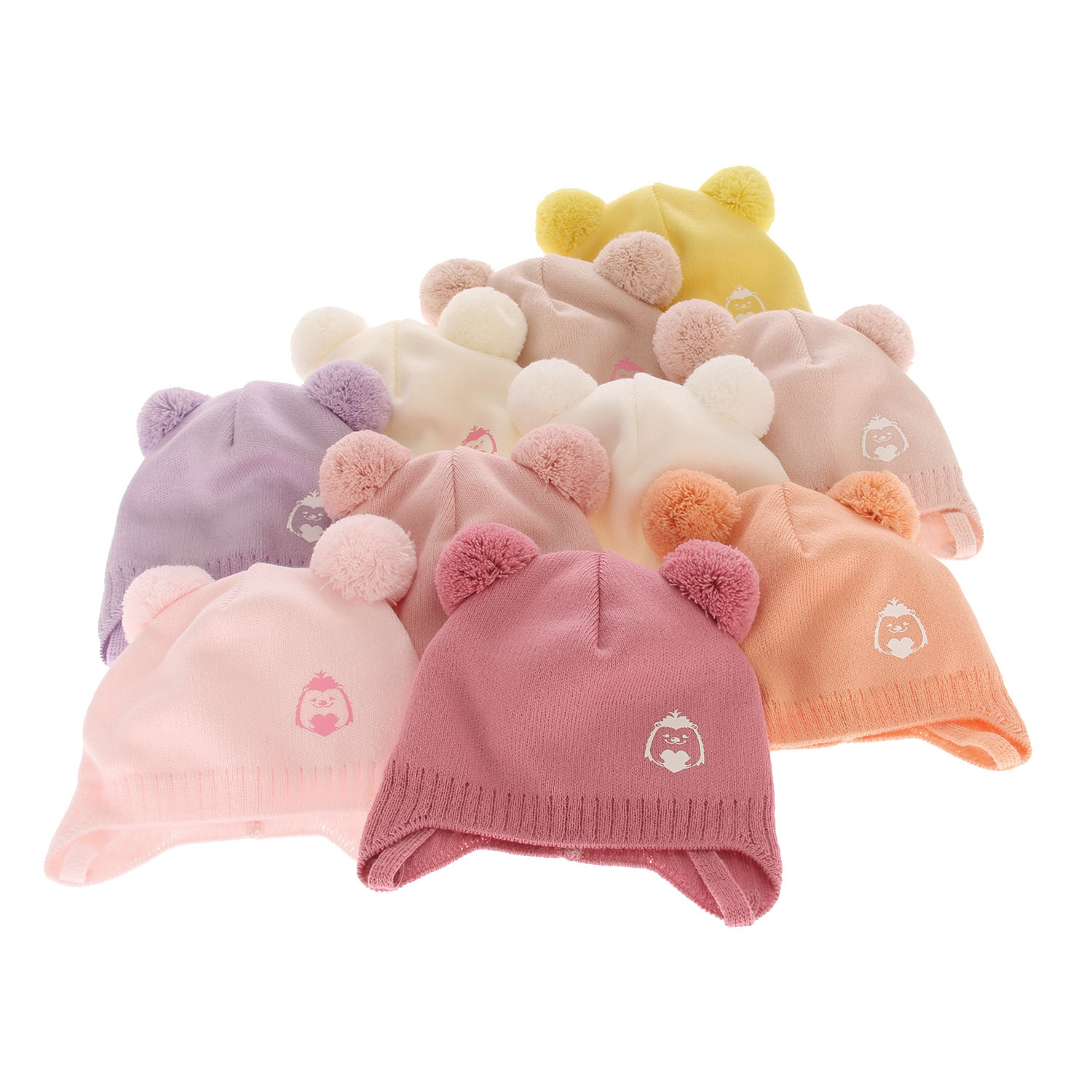 Berretto autunno/primavera bambina, viola, con due pon pon, con lacci, Bunia