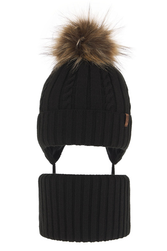 Set invernale bambino: berretto e scaldacollo, nero, con pompon, Peter