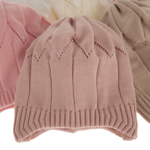 Berretto autunno/primavera bambina, beige, con lacci, Mercja