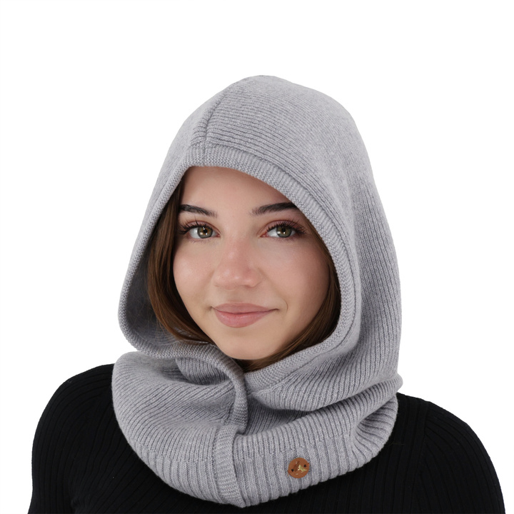 Passamontagna autunnale, invernale, donna, grigio, lana merino con cashmere, Kiruna