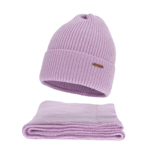 Set invernale donna (berretto e sciarpa), viola, con lana merino, Seala