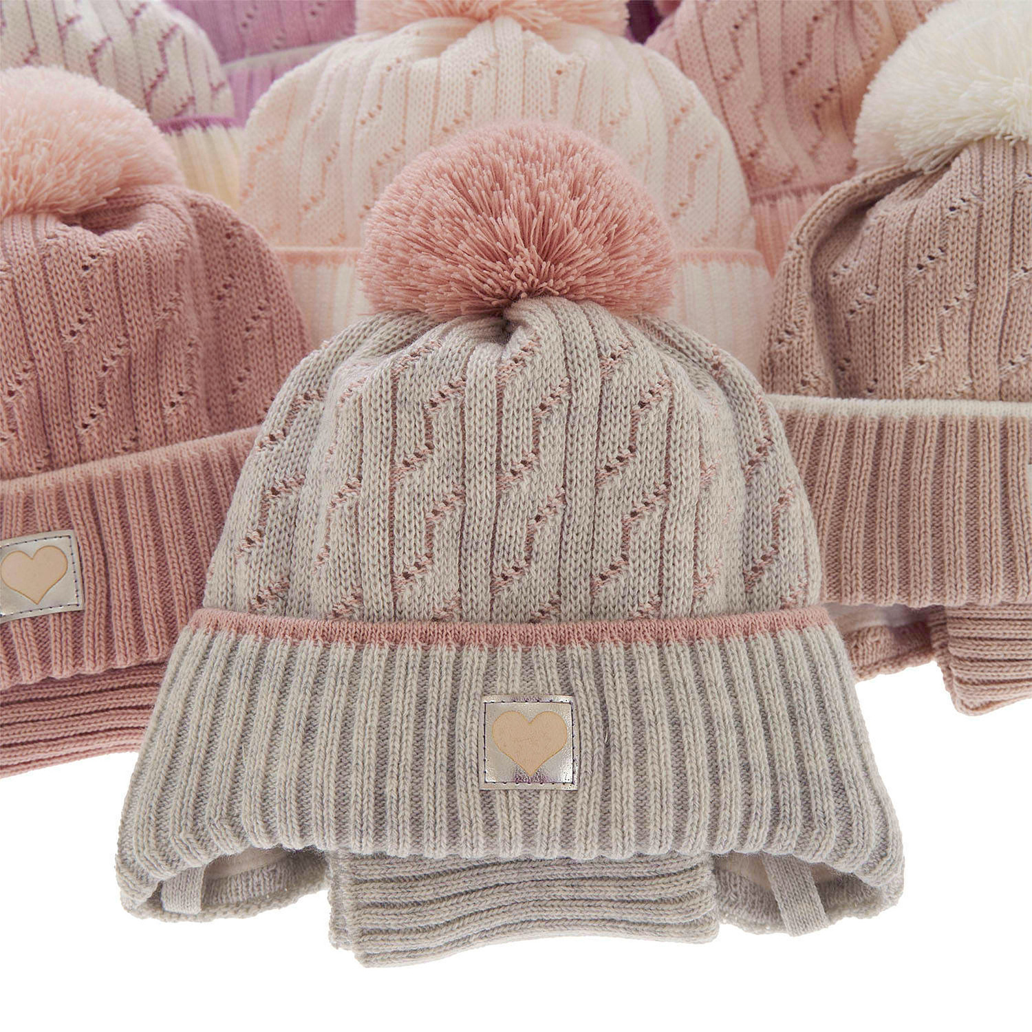 Set invernale bambina: berretto e scaldacollo, beige, con pompon, Natka