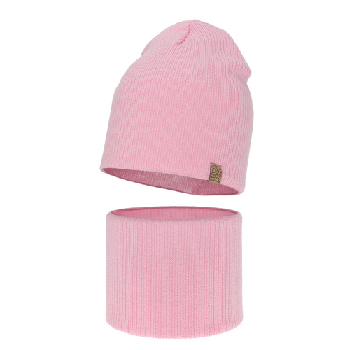 Set autunno/primavera bambina: berretto e scaldacollo, rosa, 100% Lana Merino, Ricona