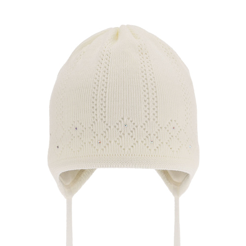 Berretto autunno/primavera bambina, crema, con lacci, Antila