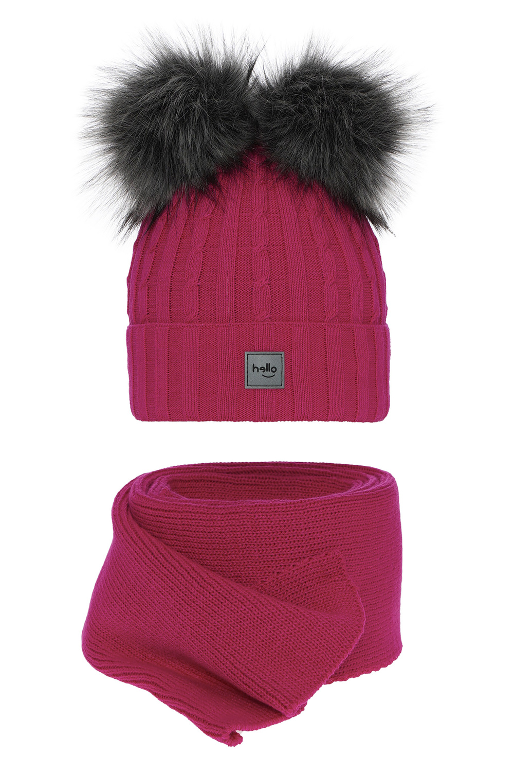 Set invernale bambina: berretto e sciarpa, rosa, con due pon pon, Zenda