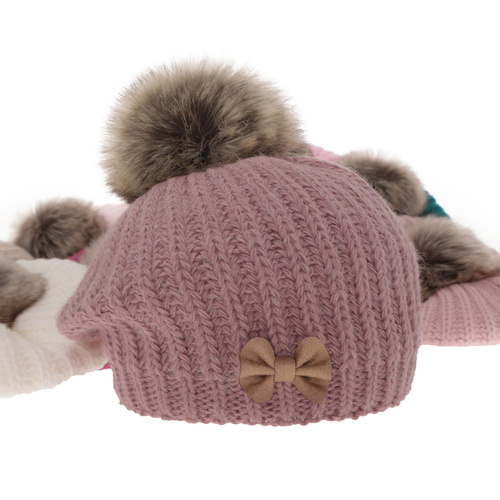 Set invernale bambina: berretto e scaldacollo, verde smeraldo, con pompon, Polinezja