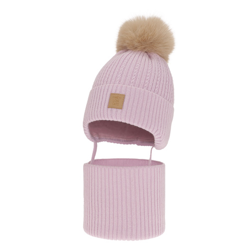 Set invernale bambina: berretto e scaldacollo, liliowy, con pompon, Betty