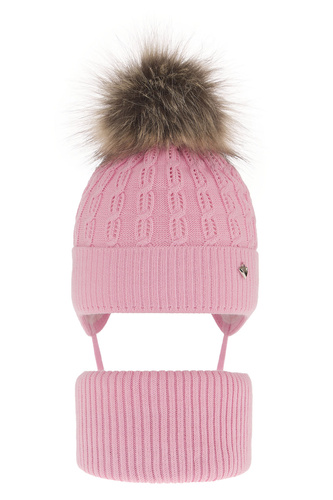 Set invernale bambina: berretto e scaldacollo, rosa, con pompon, Tukana
