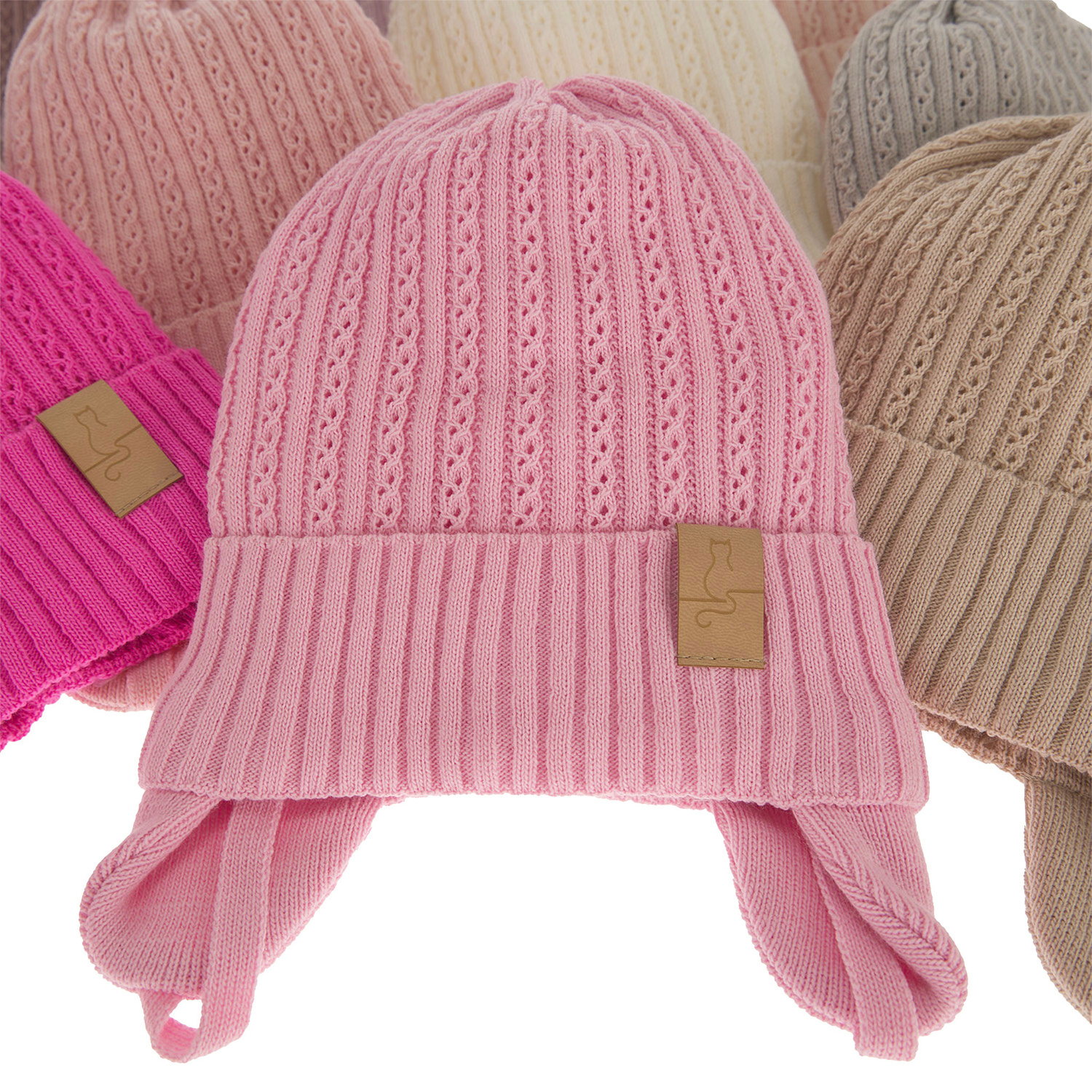 Berretto autunno/primavera bambina, grigia, con lacci, Clea