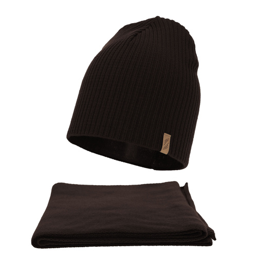 Set invernale donna: berretto e sciarpa, marrone scuro, Fena