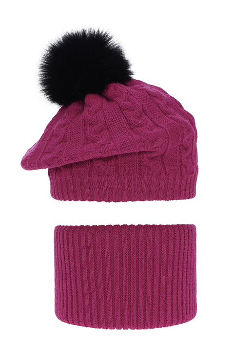 Set invernale bambina: berretto e scaldacollo, rosa, con pompon, Koffi