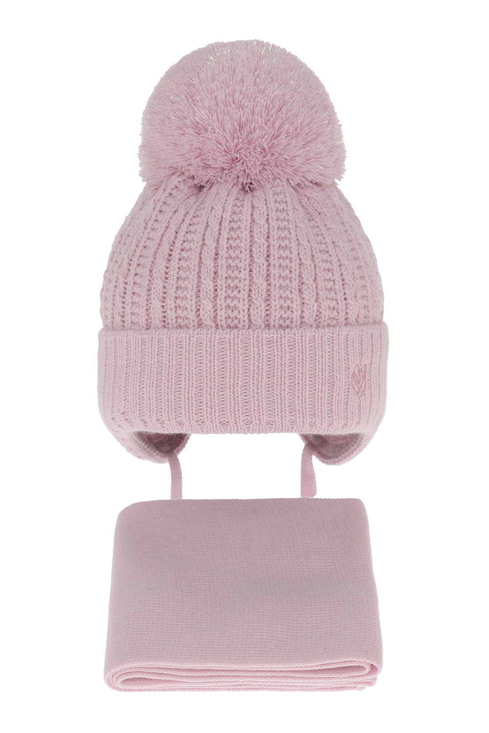 Set invernale bambina: berretto e sciarpa, viola, con lacci, con pompon, Marisa