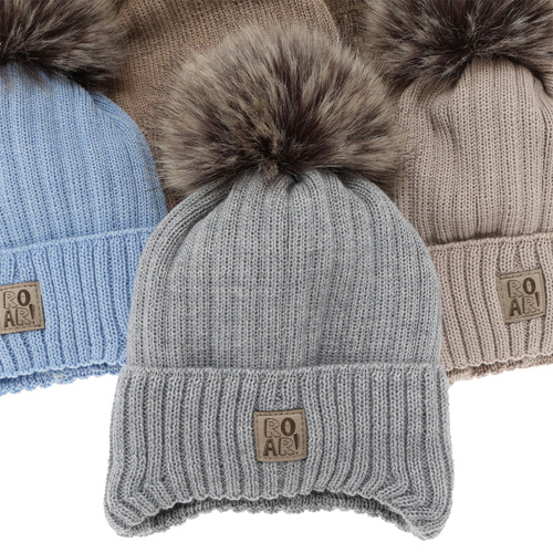 Berretto invernale bambino, beige, con lacci, con lana merino, Nabil