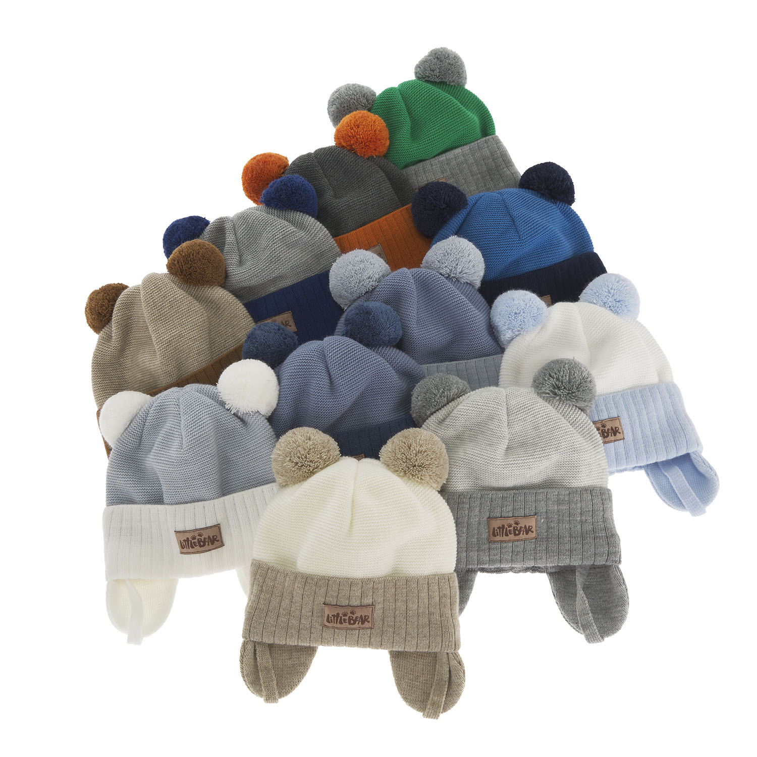 Berretto autunno/primavera bambino, grigio, con due pon pon, con lacci, Gigant