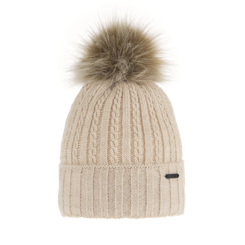 Berretto invernale donna, beige, con pompon, Karizma