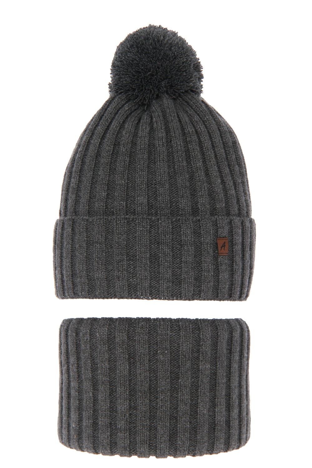 Set invernale bambino: berretto e scaldacollo, grigio, con pompon, Wiliam