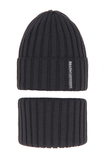 Set invernale bambino: berretto e scaldacollo, grigio scuro, Livido