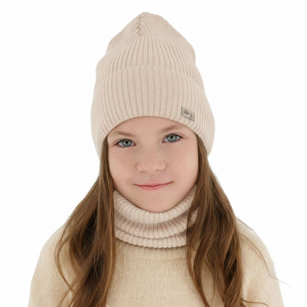 Set autunno/primavera bambina: berretto e scaldacollo, rosa chiaro, 100% Lana Merino, Itra