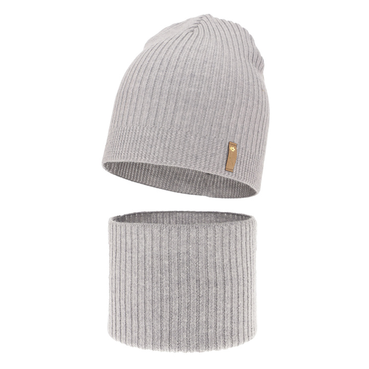 Set autunno/primavera bambina: berretto e scaldacollo, grigio, 100% Lana Merino, Chelsie