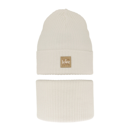 Set autunno/primavera bambina: berretto e scaldacollo, con cotone, crema, Furora