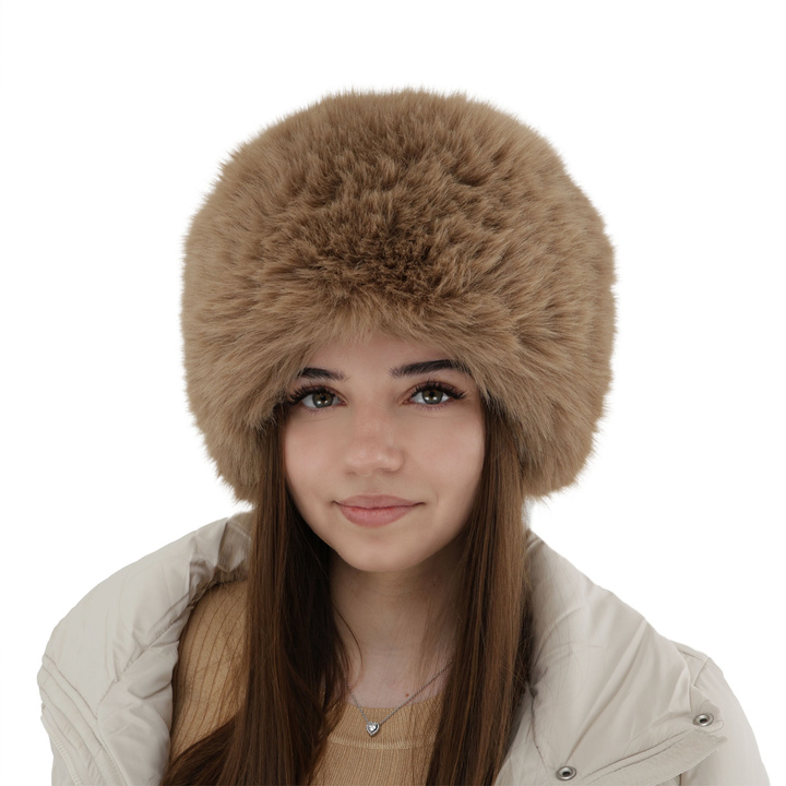 Berretto invernale donna, camel, foderato in cotone, Holly