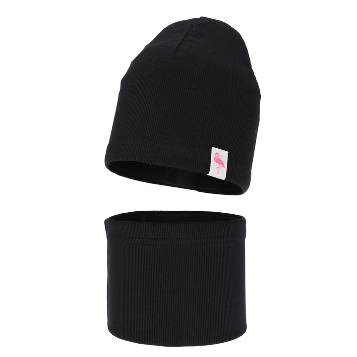 Set autunno/primavera bambina: berretto e scaldacollo, in cotone, nero, Rumilla