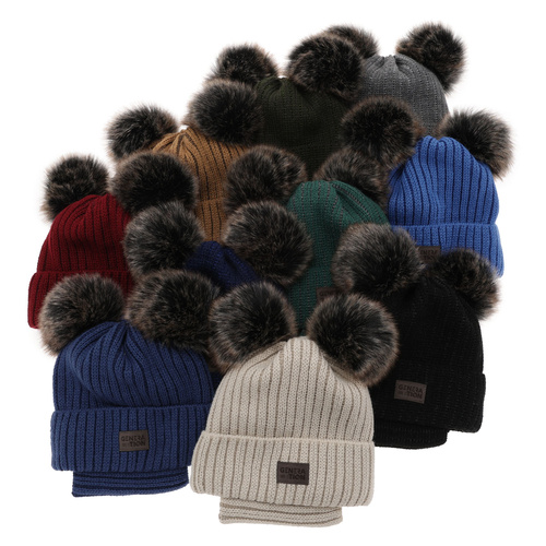 Set invernale bambino: berretto e scaldacollo, grigio, con due pon pon, Tokio