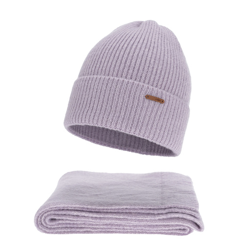 Set invernale donna: berretto e sciarpa, viola, con lana merino, Seala