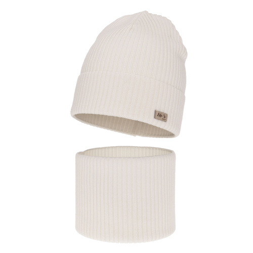 Set autunno/primavera bambina: berretto e scaldacollo, bianco, 100% Lana Merino, Itra