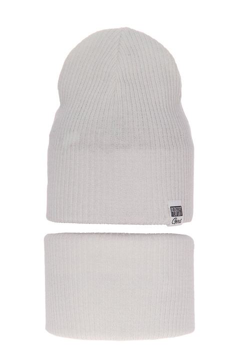 Set autunno/primavera bambina: berretto e scaldacollo, con cotone, crema, Farinka