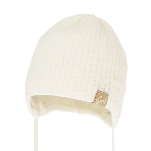 Berretto autunno/primavera bambina, crema, con lacci, Cheri