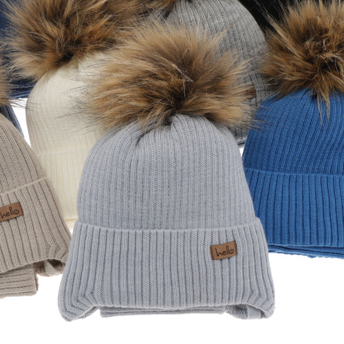 Set invernale bambino: berretto e scaldacollo, blu scuro, con pompon, Bergo