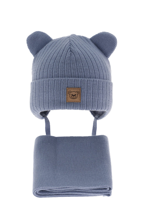 Set invernale bambino: berretto e sciarpa, blu, con lacci, Anthony
