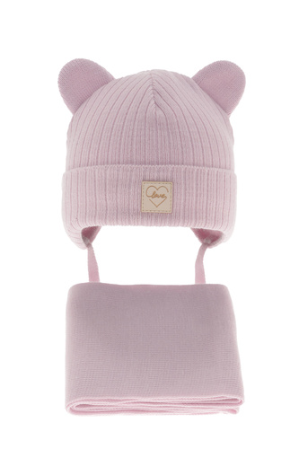 Set invernale bambina: berretto e sciarpa, liliowy, con lacci, Antola