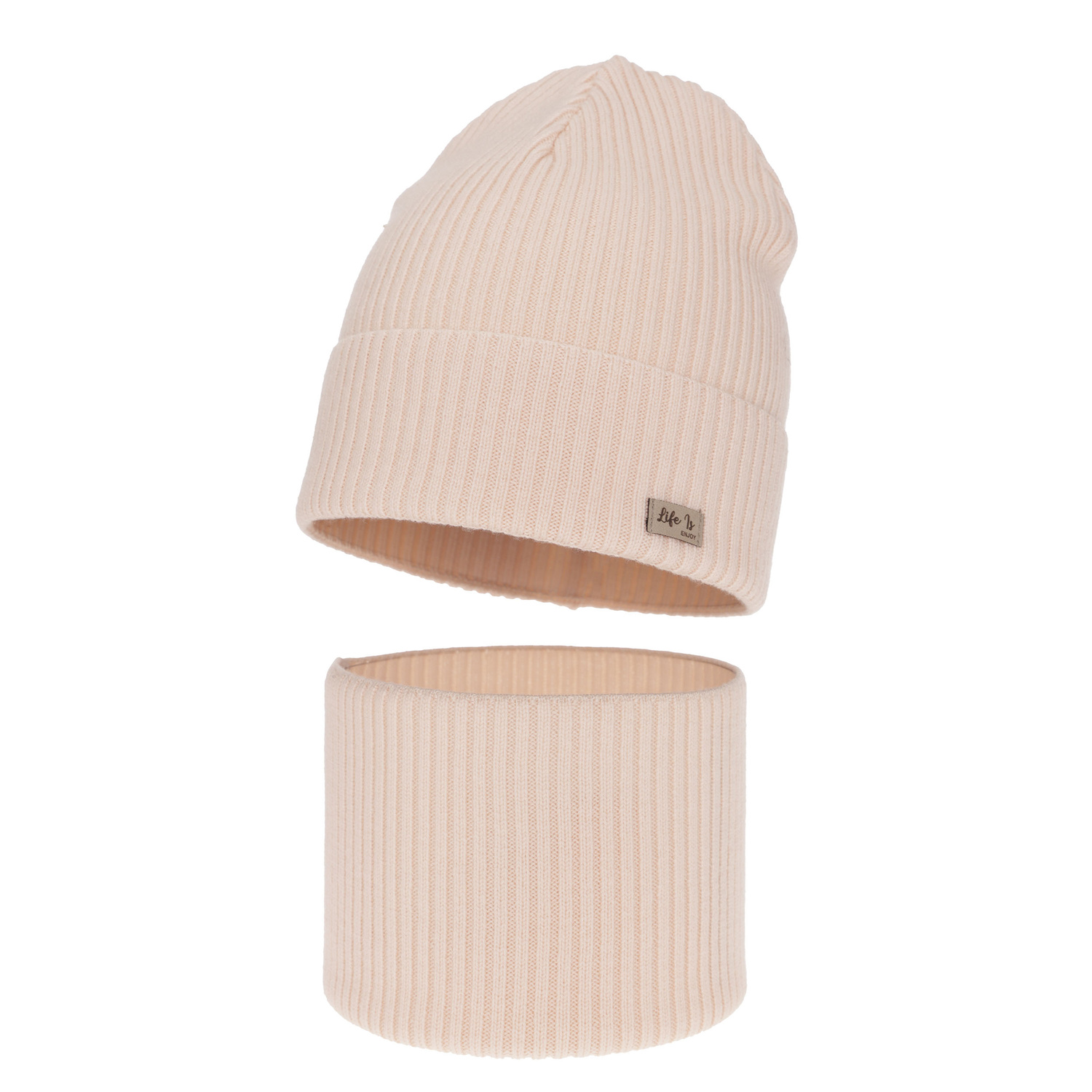 Set autunno/primavera bambina: berretto e scaldacollo, rosa chiaro, 100% Lana Merino, Itra