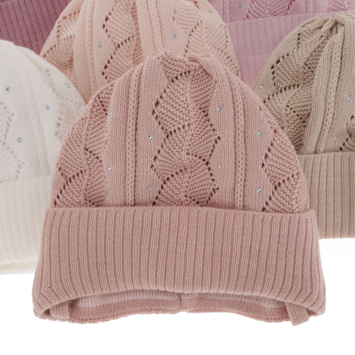 Berretto autunno/primavera bambina, beige, con lacci, Marinetta