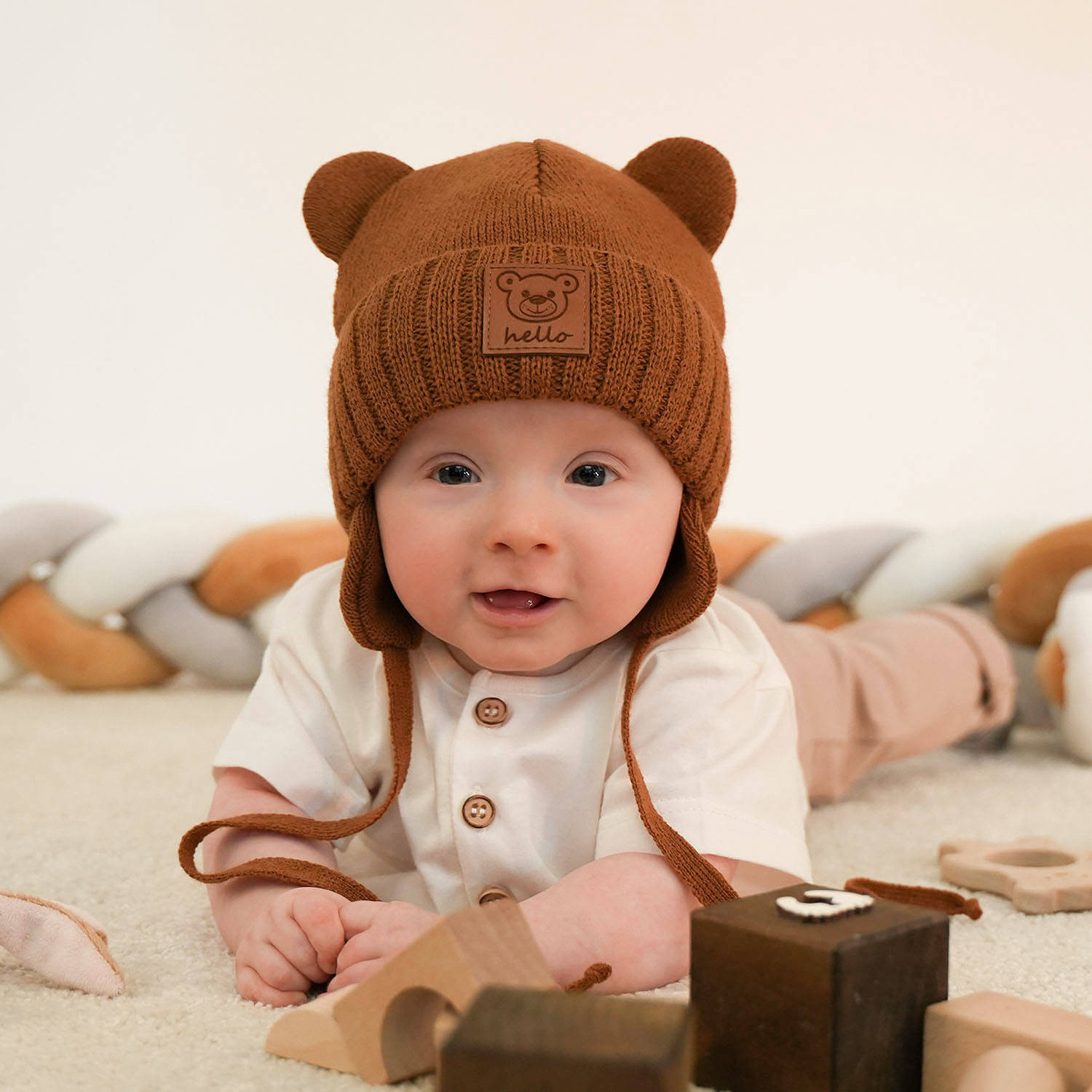 Set invernale bambino: berretto e sciarpa, blu scuro, con lacci, Petit