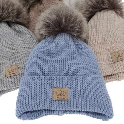 Berretto invernale bambino, beige, con lacci, 100% Lana Merino, Jergen